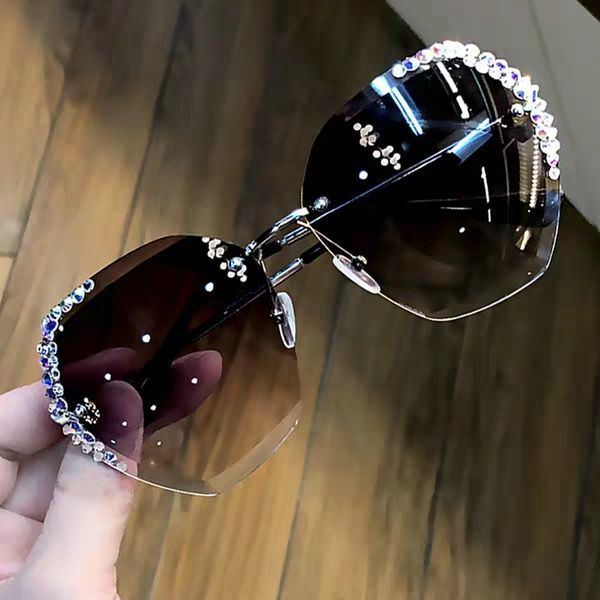 Women's Rimless Crystal Cut Sunglasses