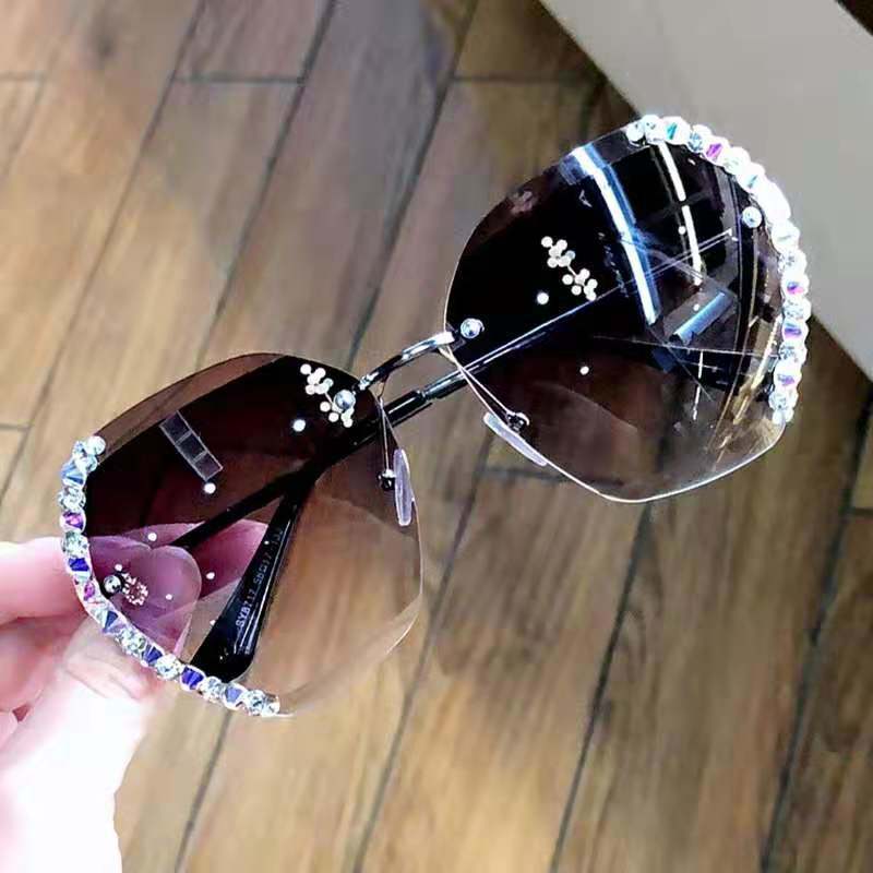 Women's Rimless Crystal Cut Sunglasses