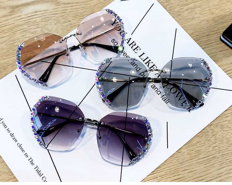 Women's Rimless Crystal Cut Sunglasses