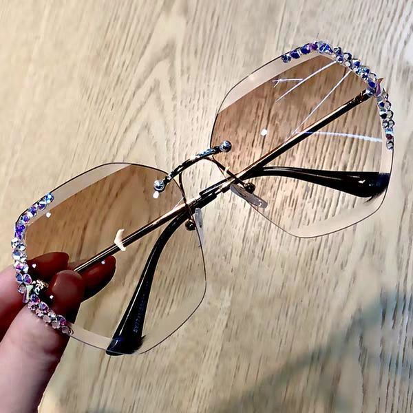 Women's Rimless Crystal Cut Sunglasses