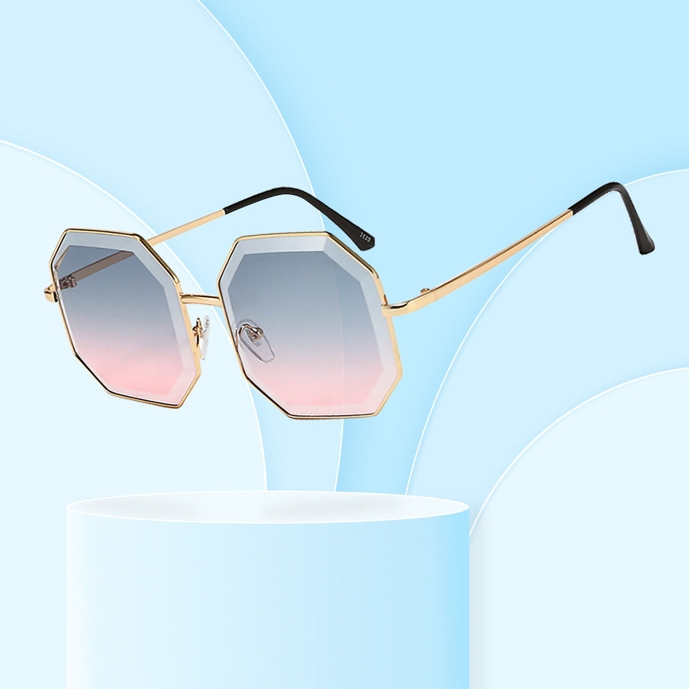 Women's Irregular Cut Large Frame Metal Sunglasses