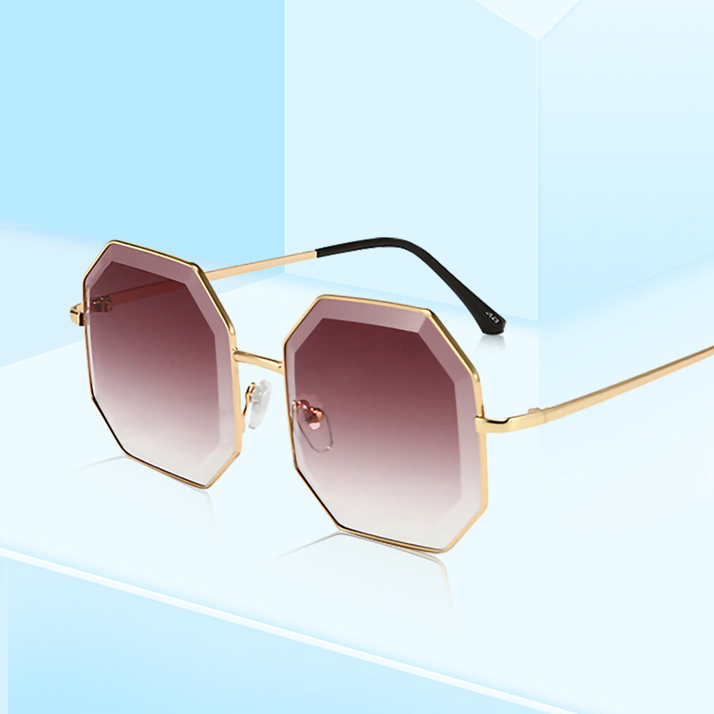 Women's Irregular Cut Large Frame Metal Sunglasses