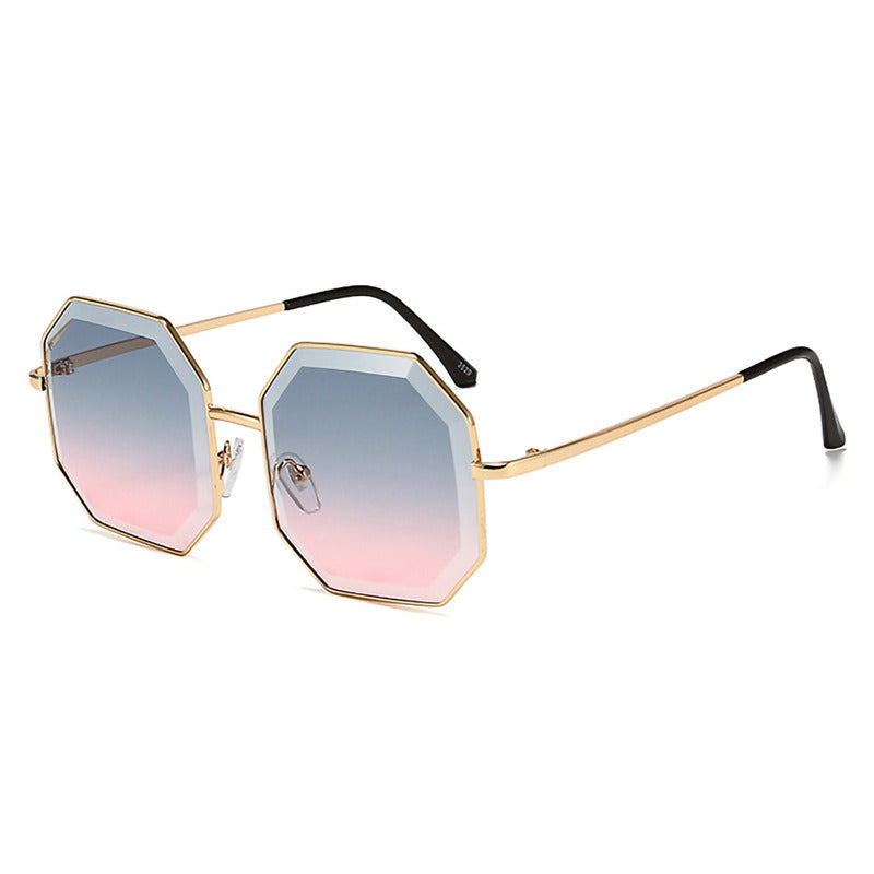 Women's Irregular Cut Large Frame Metal Sunglasses