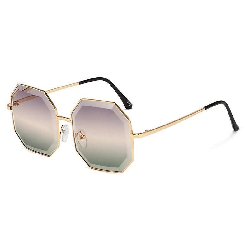 Women's Irregular Cut Large Frame Metal Sunglasses