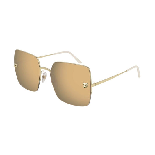 Cartier CT0121S-001 Gold Square Gold Mirror Women's Metal Sunglasses