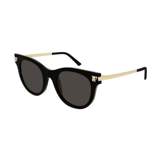 Cartier CT0024S-005 Black Gold Cat-Eye Grey Lens Women's Sunglasses