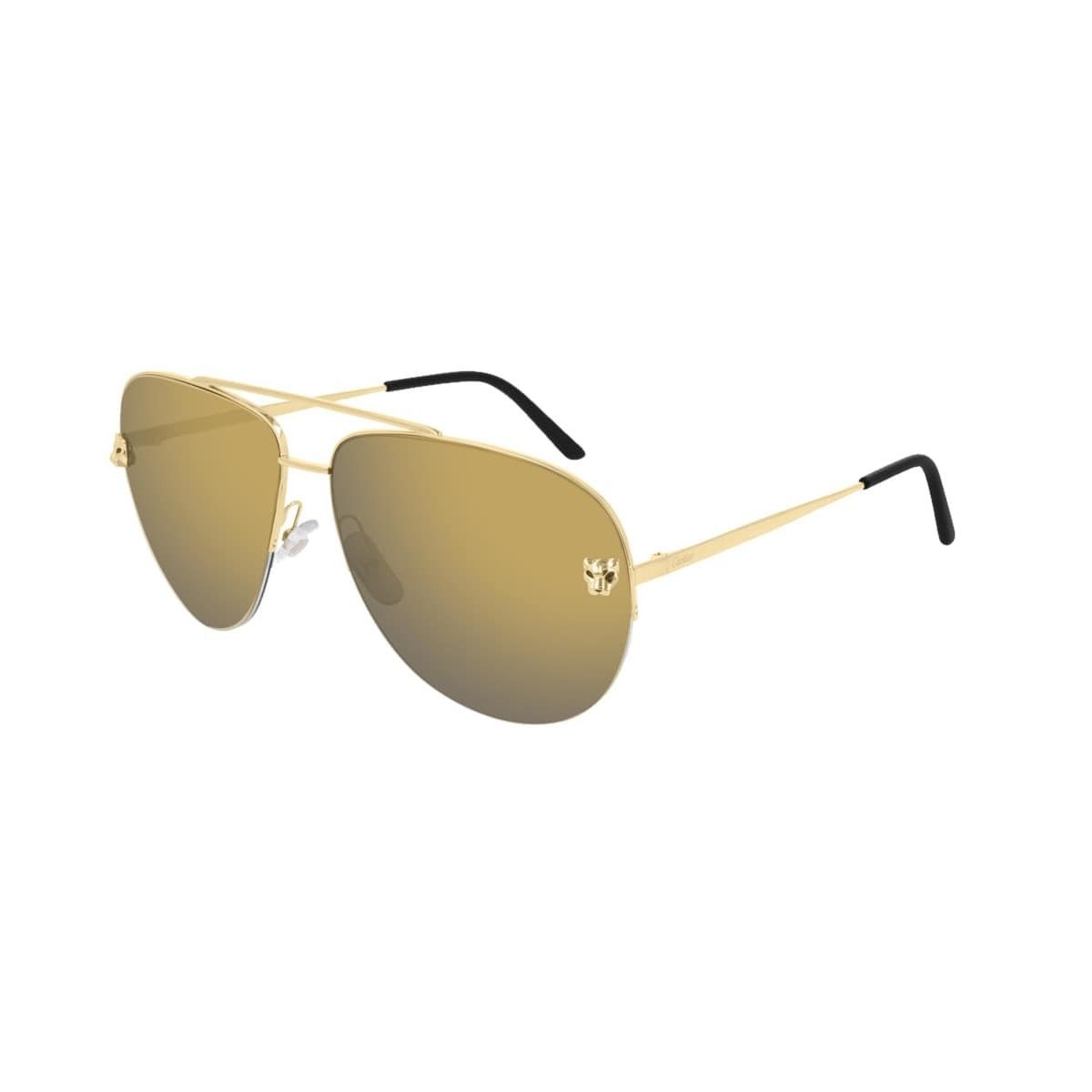 Cartier CT0065S-009 Gold Aviator Gold Mirror Lens Women's Metal Sunglasses