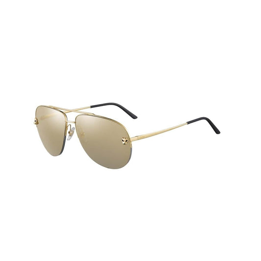 Cartier CT0065S-002 Gold Aviator Gold Mirror Lens Women's Metal Sunglasses