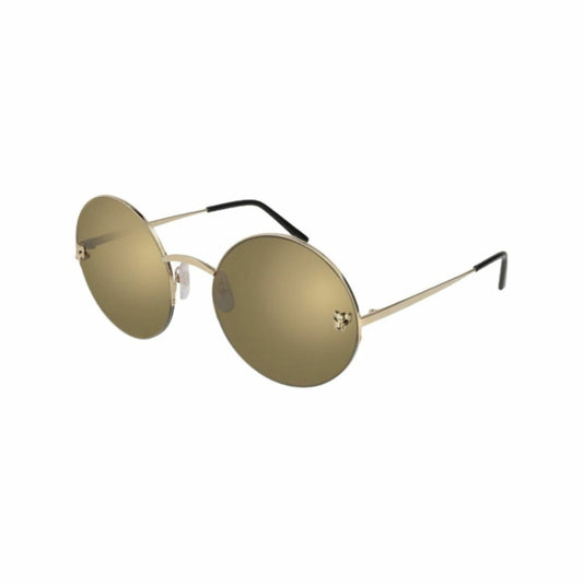 Cartier CT0022S-002 Gold Round Gold Mirror Lens Women's Metal Sunglasses