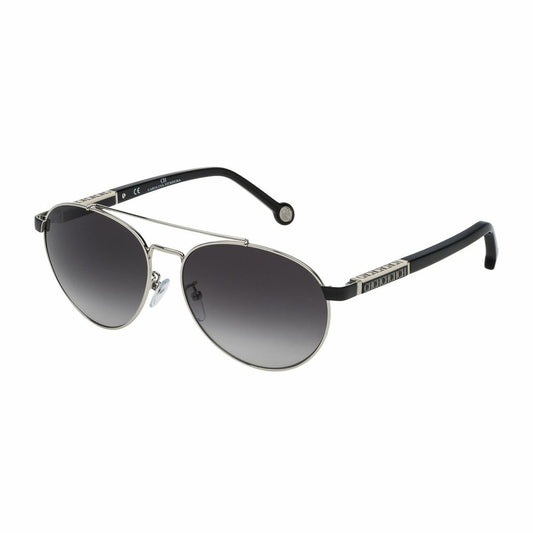 Carolina Herrera SHE088-583 White Black Metal Gradient Light Grey Lens Women's Pilot Sunglasses