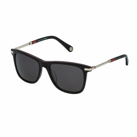 Carolina Herrera SHE684-1EPY Black Red Rectangular Plastic Grey Lens Women's Sunglasses