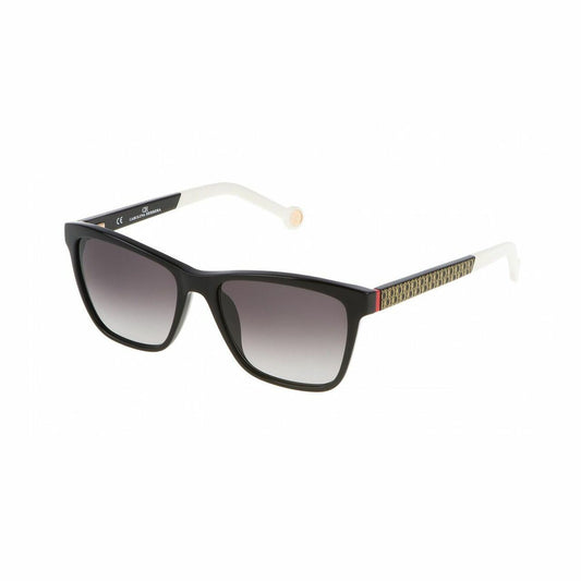 Carolina Herrera SHE646-700Y Black White Gold Pattern Wayfarer Gradient Grey Lens Women's Sunglasses