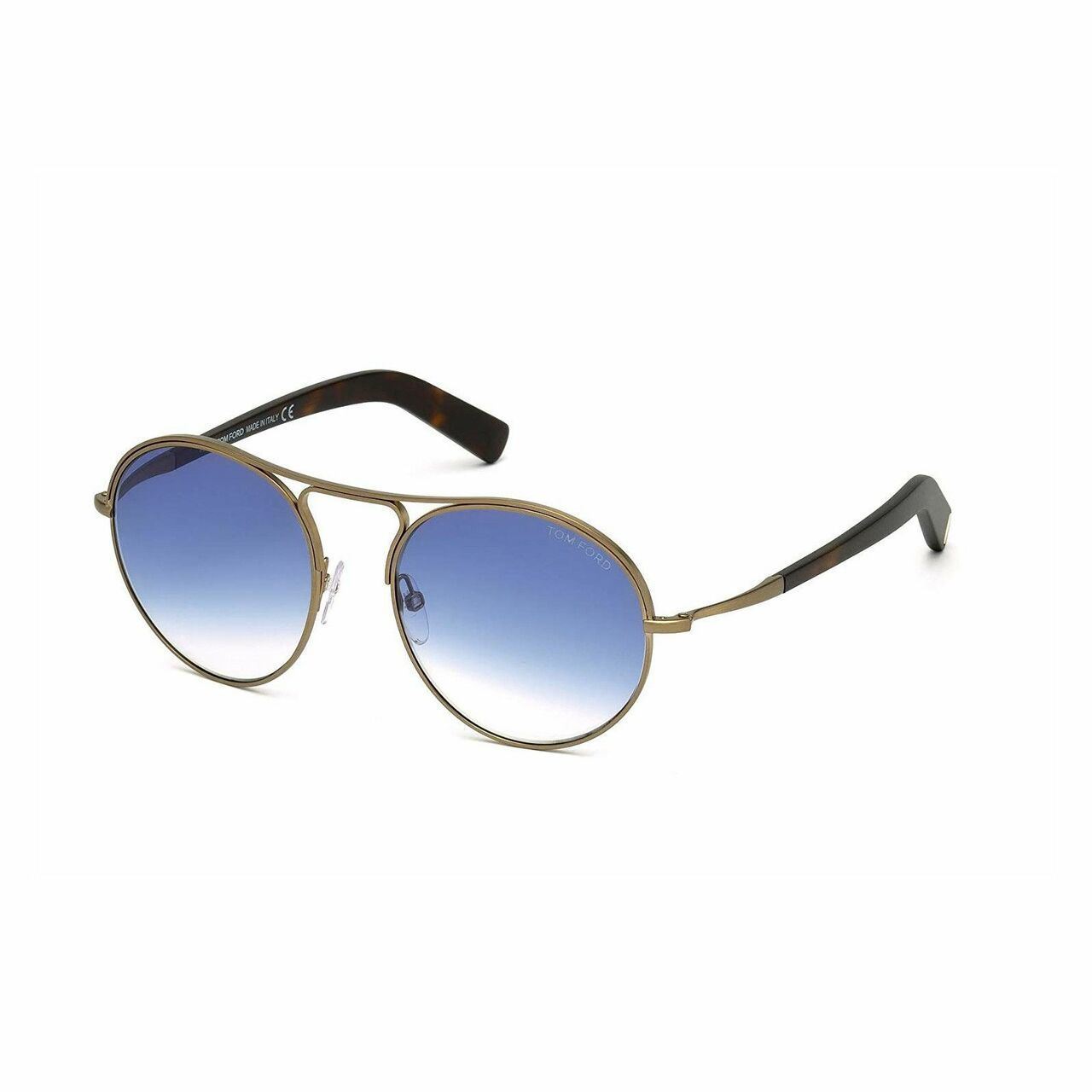 Tom Ford TF449-37W Jessie Antiqued Gold Round Metal Gradient Blue Lens Women's Sunglasses