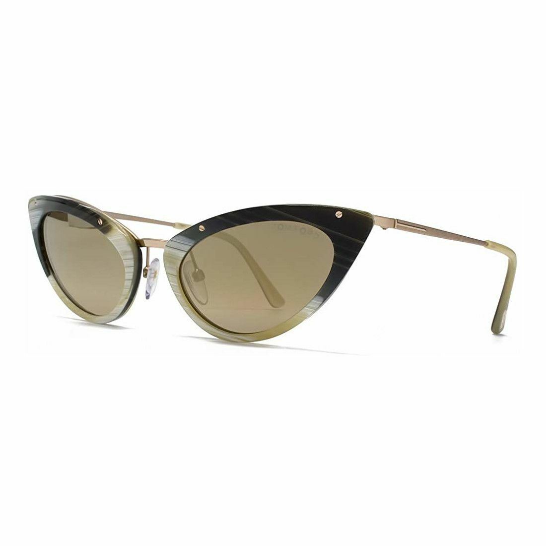 Tom Ford TF349-64J Grace Olive Horn Gold Cat Eye Green Lens Women's Sunglasses