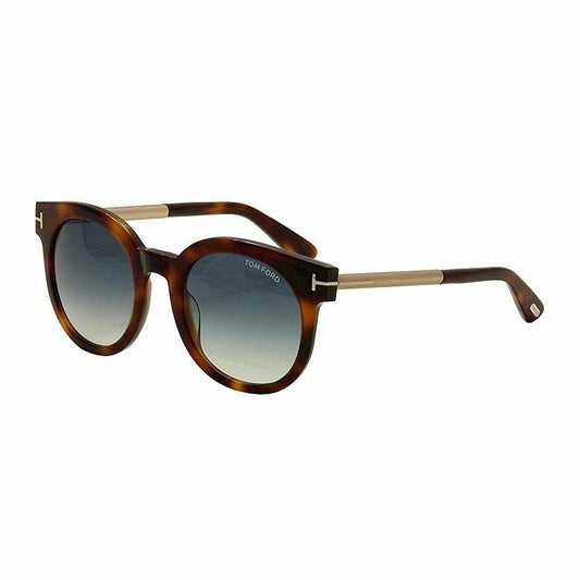 Tom Ford TF435-52P Janina Light Havana Round Plastic Gradient Blue Lens Women's Sunglasses