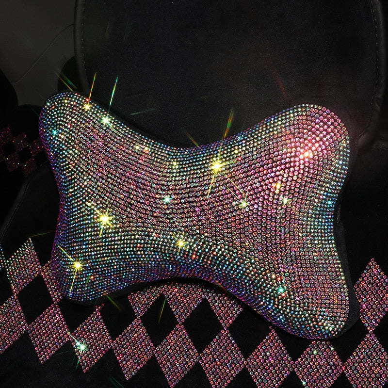 Car Bling Accessories for Woman Interior Set Styling Rhinestone Headrest Pillows Back Support Seat Cushion Pain Relief Sparkly