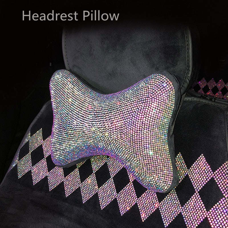 Car Bling Accessories for Woman Interior Set Styling Rhinestone Headrest Pillows Back Support Seat Cushion Pain Relief Sparkly