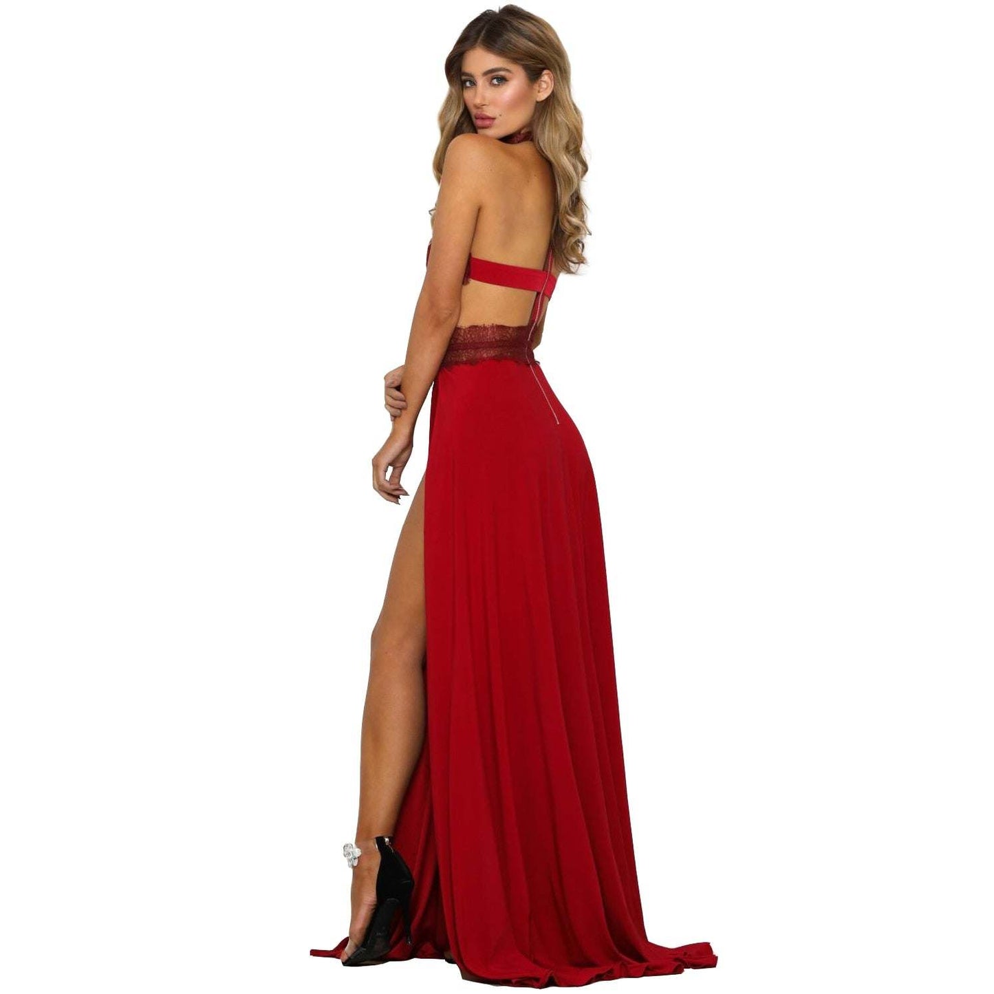 Women Summer Dresses Elegant Sleeveless Backless High Split Long Dresses Ladies Evening Clothing