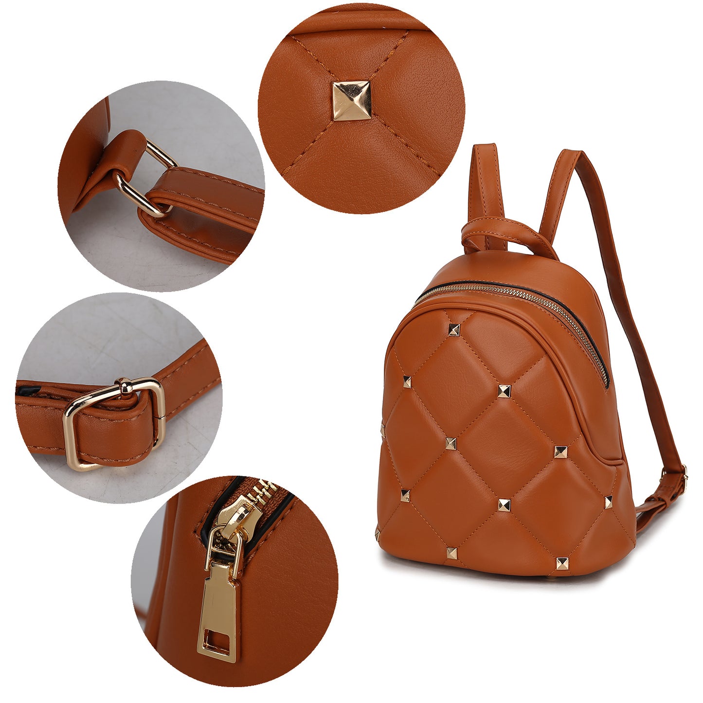 Hayden Quilted Vegan Leather with Studs Women Backpack