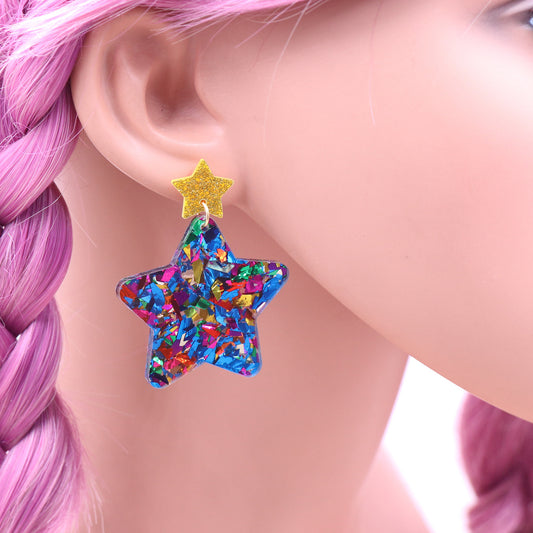 1pair New Glitter Water Drop  star TRENDY Acrylic earrings Jewelry for women  Women Star  Wedding Party Jewelry Accessories