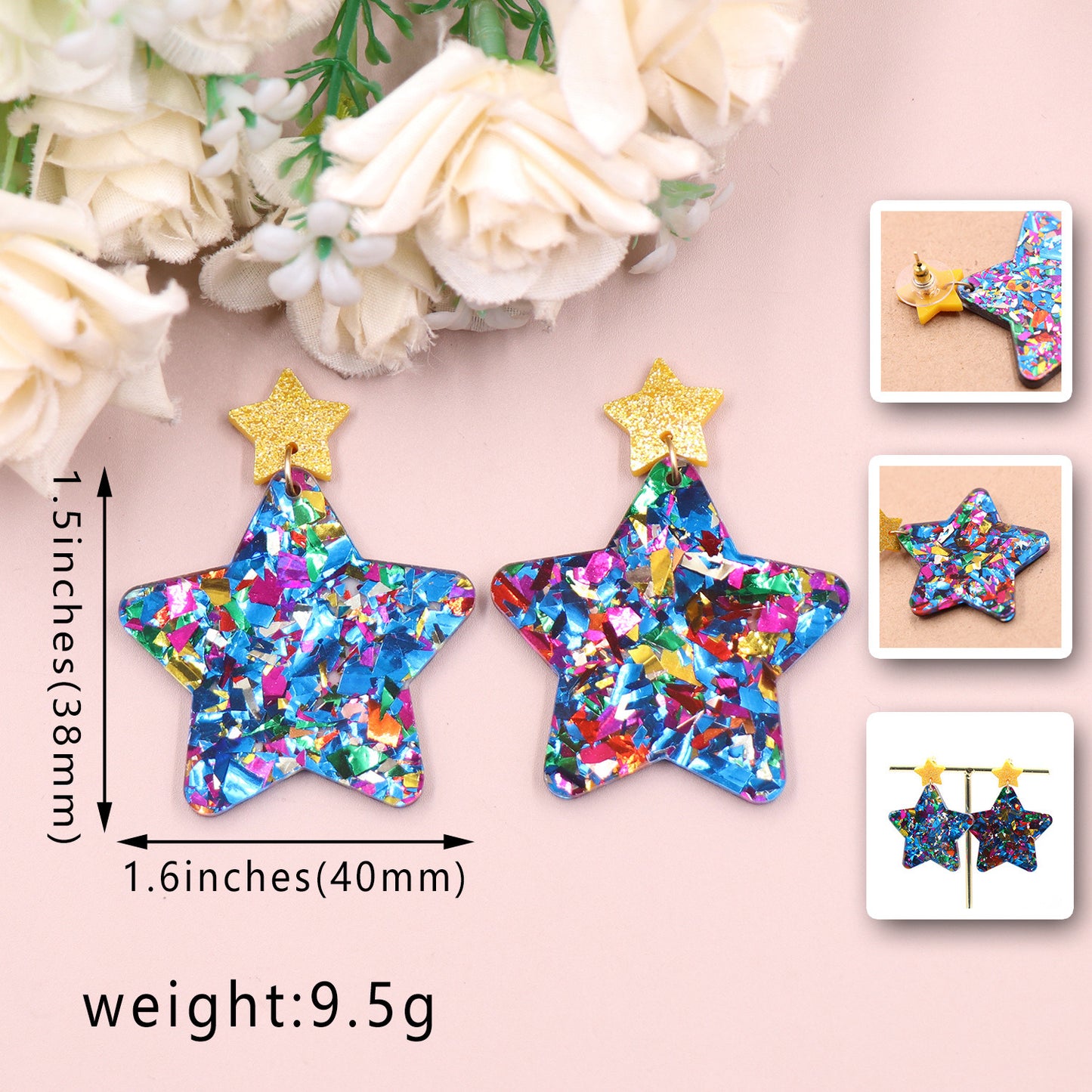 1pair New Glitter Water Drop  star TRENDY Acrylic earrings Jewelry for women  Women Star  Wedding Party Jewelry Accessories