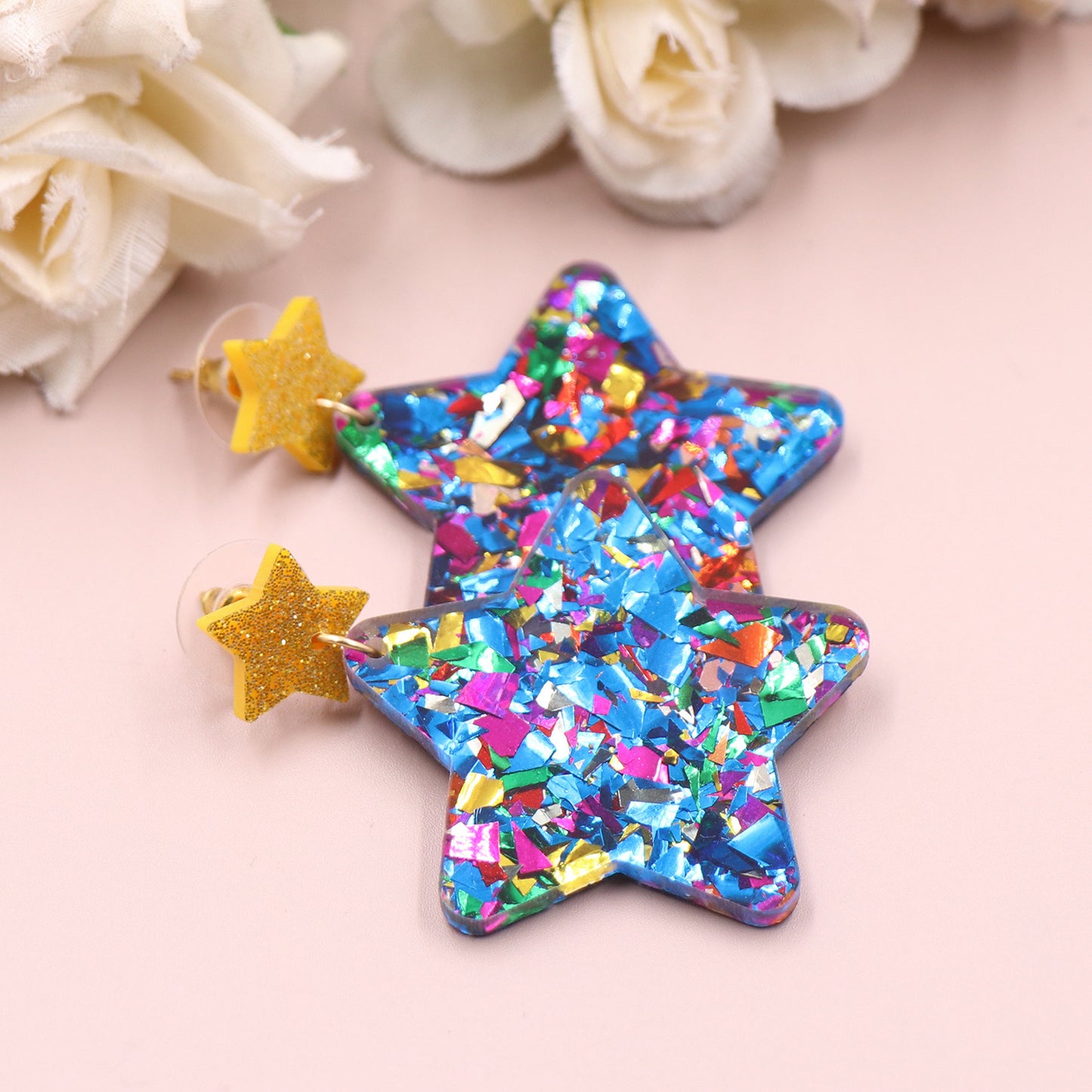 1pair New Glitter Water Drop  star TRENDY Acrylic earrings Jewelry for women  Women Star  Wedding Party Jewelry Accessories