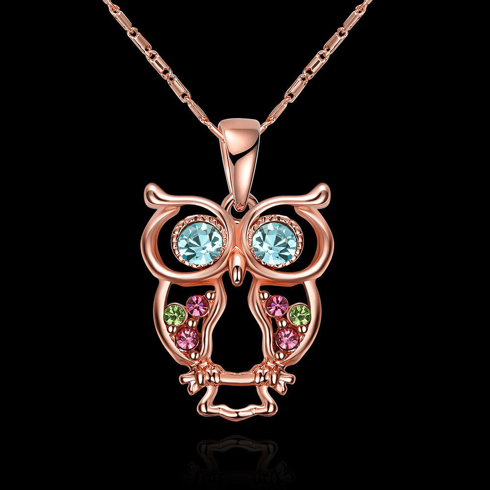 Women Sweater Long Chain Necklaces Cute Animal Owl Pendant Crystal Pendant Necklaces Accessories Plated Rose Gold Jewelry