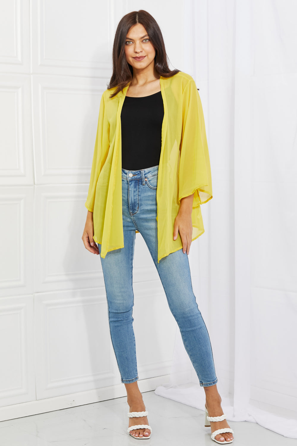 Melody Just Breathe Full Size Chiffon Kimono in Yellow