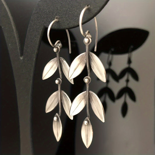 Long Leaf Shape Pendant Drop Earrings Exquisite Vintage Style Ear Jewelry Decor Boho Style