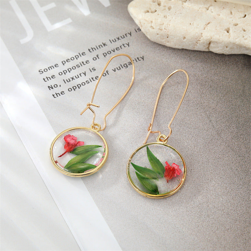 Artificial Flower Plant Drop Dangle Earrings For Women Dried Flower Leaf Pendant Ear Jewelry