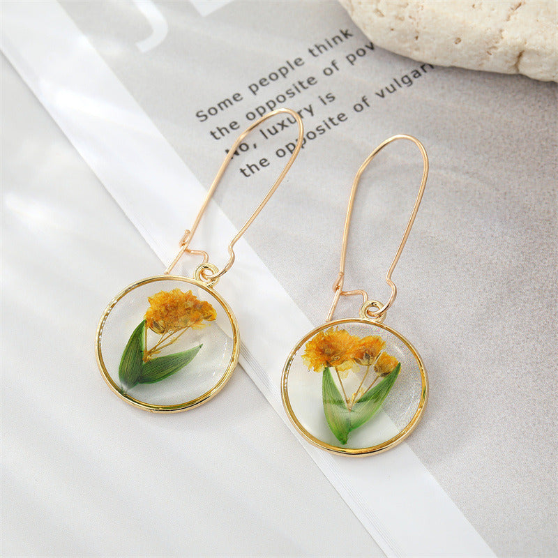 Artificial Flower Plant Drop Dangle Earrings For Women Dried Flower Leaf Pendant Ear Jewelry