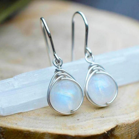 Vintage 925 Silver Hook Natural Stone Drop Earring For Women Pendant Ear Drop Stone Jewelry