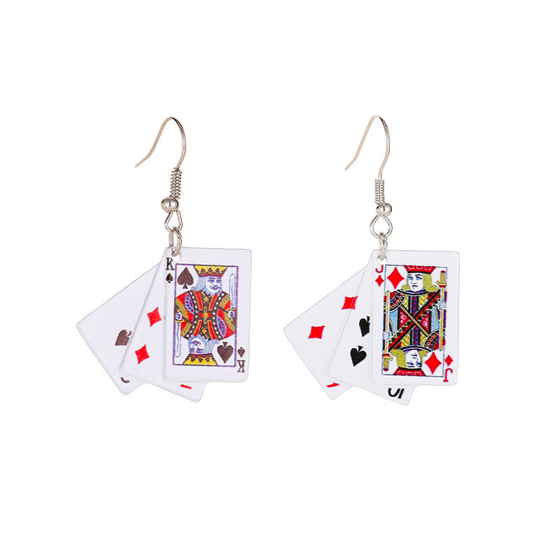 Creative Hook Drop Earrings Poker Shaped Pendant Dangle Earrings Girl Casual Ear Jewelry Party Hip Hop Jewelry