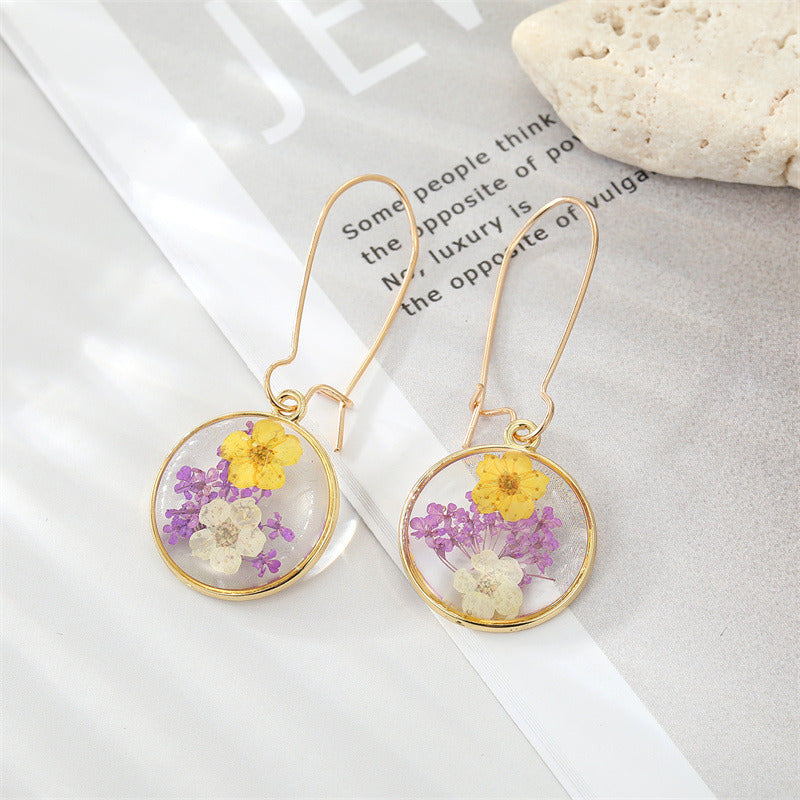 Artificial Flower Plant Drop Dangle Earrings For Women Dried Flower Leaf Pendant Ear Jewelry