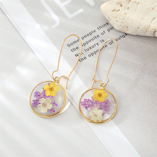 Artificial Flower Plant Drop Dangle Earrings For Women Dried Flower Leaf Pendant Ear Jewelry