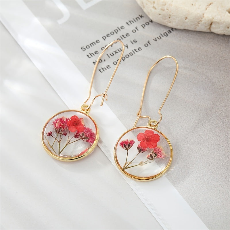 Artificial Flower Plant Drop Dangle Earrings For Women Dried Flower Leaf Pendant Ear Jewelry