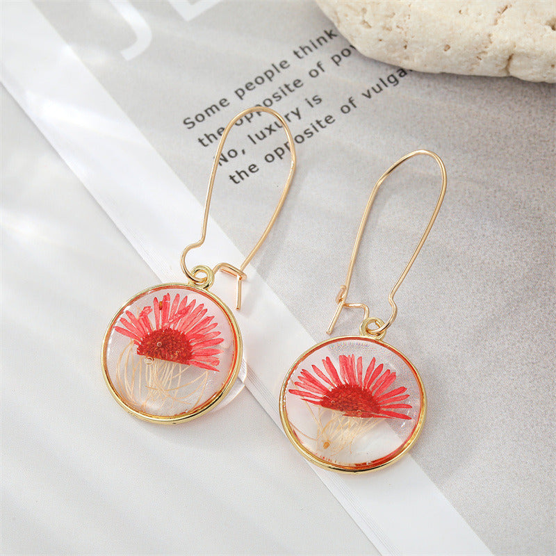 Artificial Flower Plant Drop Dangle Earrings For Women Dried Flower Leaf Pendant Ear Jewelry