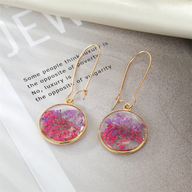 Artificial Flower Plant Drop Dangle Earrings For Women Dried Flower Leaf Pendant Ear Jewelry