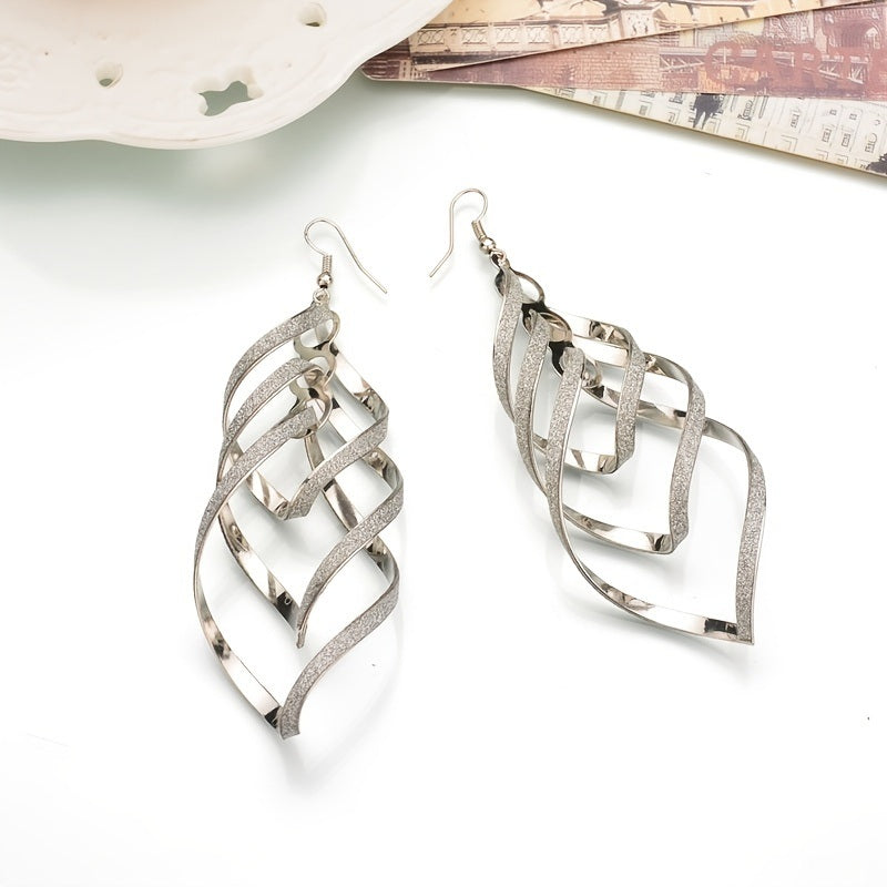 Metal Layered Swirling Geometric Earrings Personality Fashion Long Pendant Hook Earrings Elegant Ear Piercing Jewelry