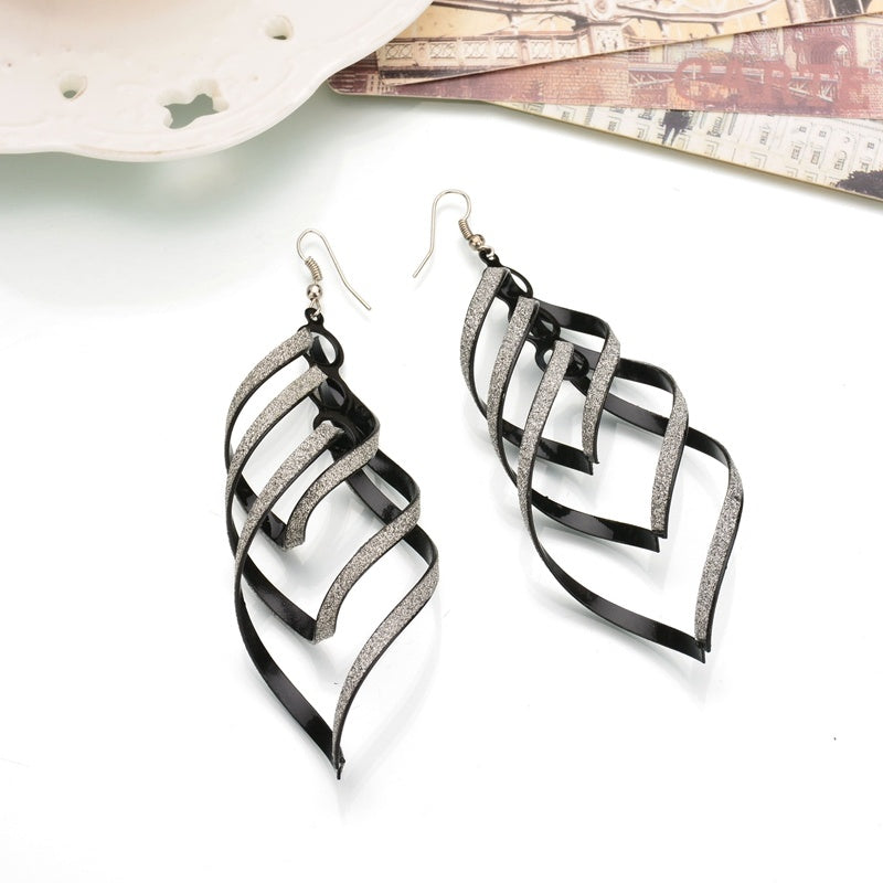 Metal Layered Swirling Geometric Earrings Personality Fashion Long Pendant Hook Earrings Elegant Ear Piercing Jewelry