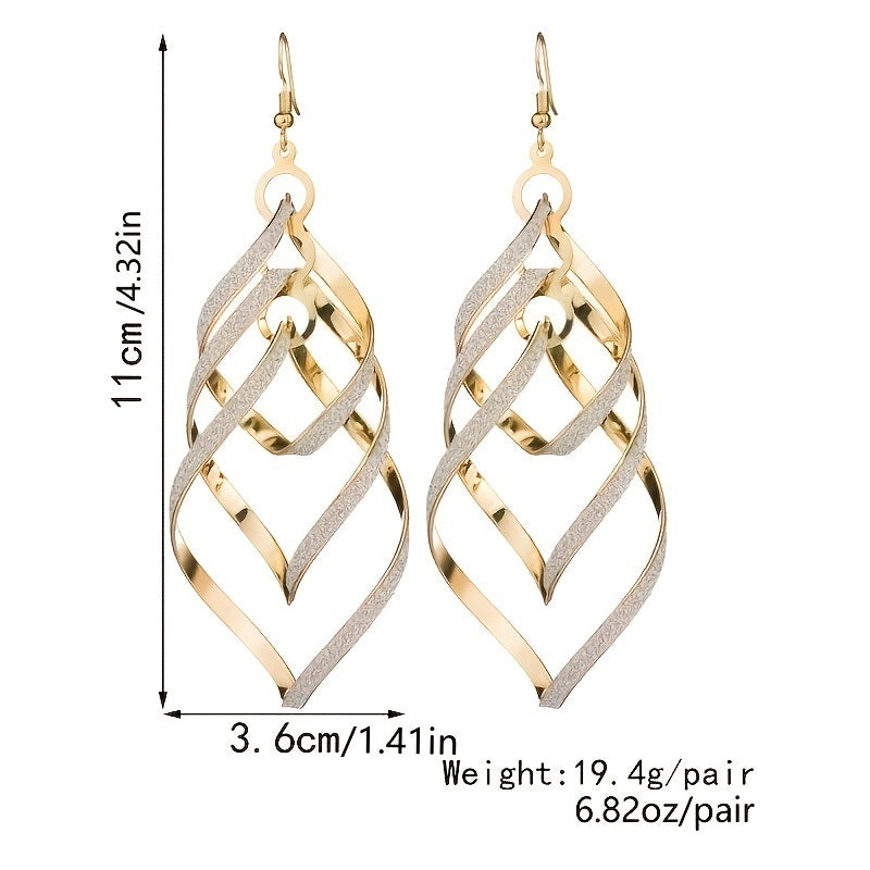 Metal Layered Swirling Geometric Earrings Personality Fashion Long Pendant Hook Earrings Elegant Ear Piercing Jewelry