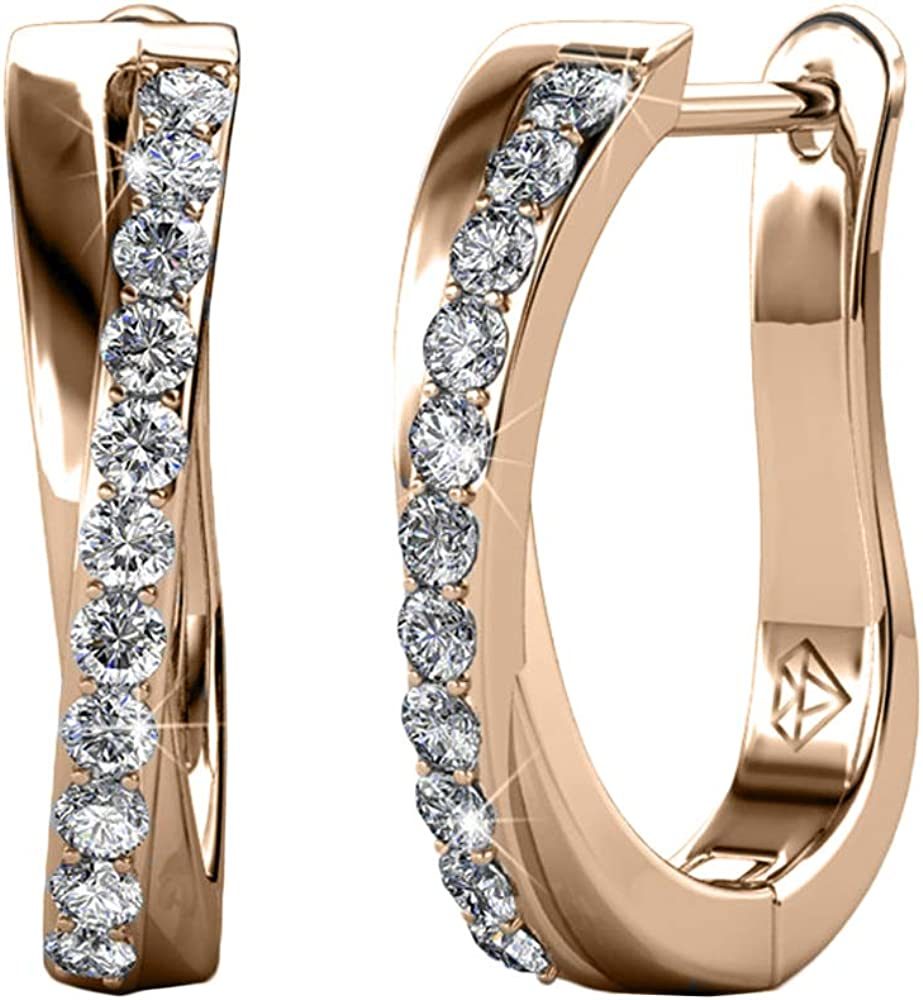 White Gold Plated Hoop Earrings For Women Twisted Silver Hoops Earring Set With Round Cut Cubic Zirconia Simulated Diamond Crystals