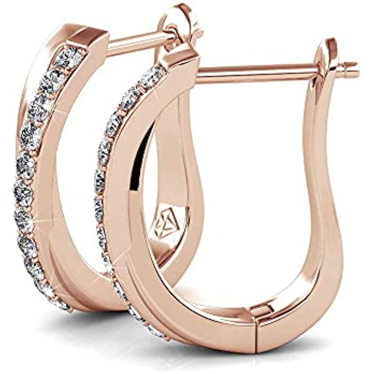 White Gold Plated Hoop Earrings For Women Twisted Silver Hoops Earring Set With Round Cut Cubic Zirconia Simulated Diamond Crystals