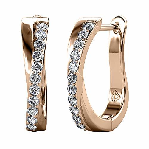 White Gold Plated Hoop Earrings For Women Twisted Silver Hoops Earring Set With Round Cut Cubic Zirconia Simulated Diamond Crystals