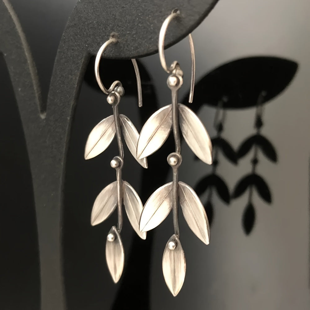 Long Leaf Shape Pendant Drop Earrings Exquisite Vintage Style Ear Jewelry Decor Boho Style