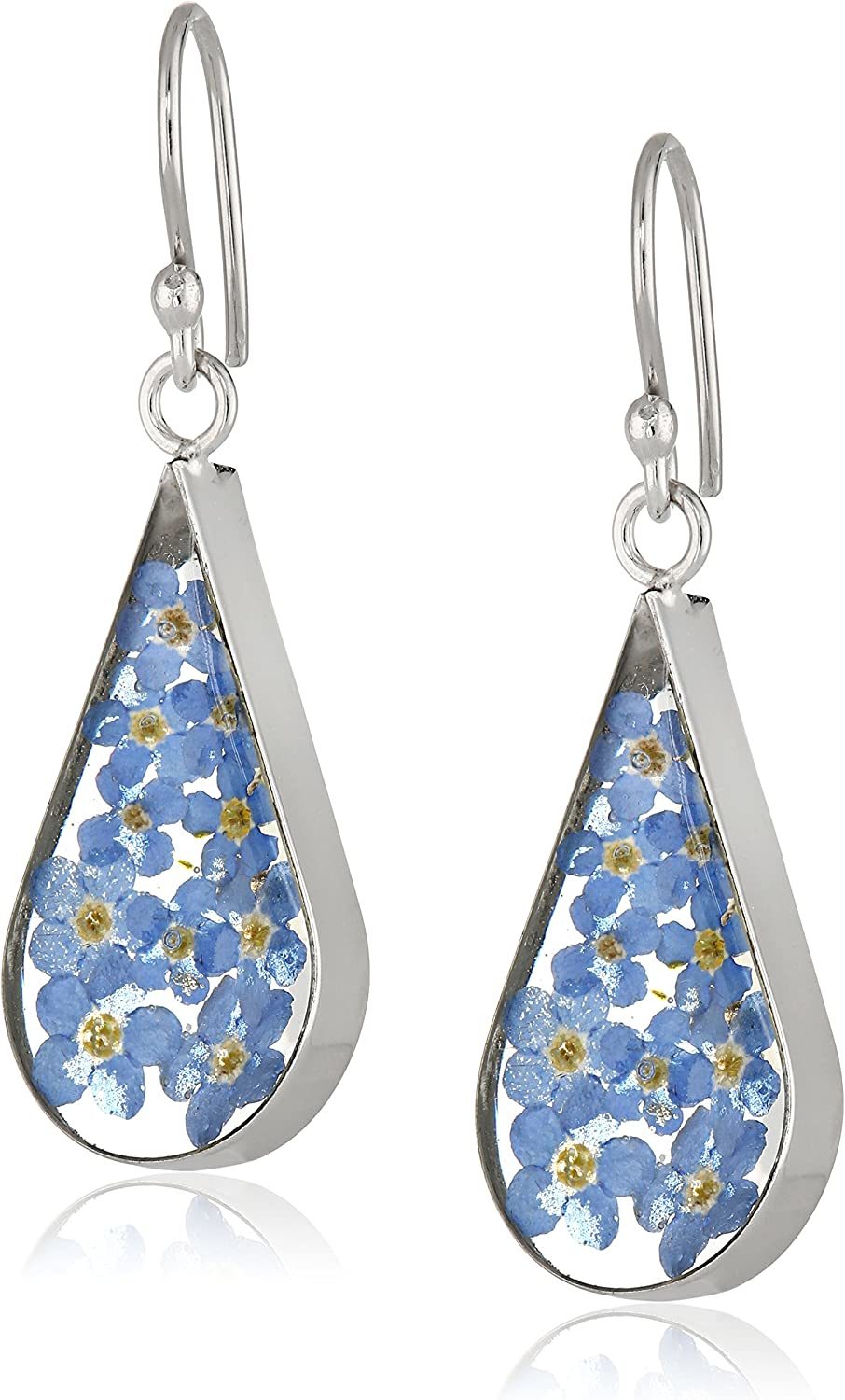 Amazon Collection Sterling Silver Pressed Flower Teardrop Earrings