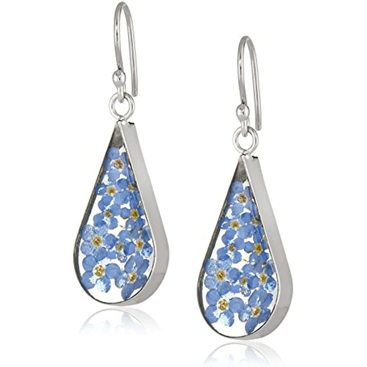 Amazon Collection Sterling Silver Pressed Flower Teardrop Earrings