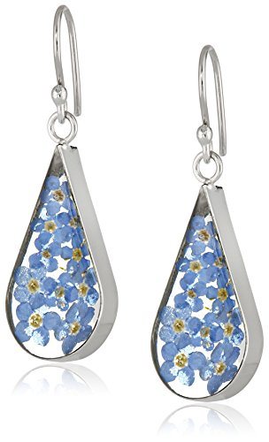 Amazon Collection Sterling Silver Pressed Flower Teardrop Earrings