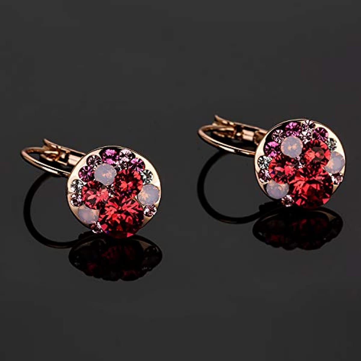 Multicolored Austrian Crystal Leverback Earrings for Women 14K Gold Plated Dangle Hoop Earrings Hypoallergenic Jewelry