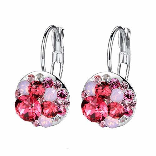 Multicolored Austrian Crystal Leverback Earrings for Women 14K Gold Plated Dangle Hoop Earrings Hypoallergenic Jewelry